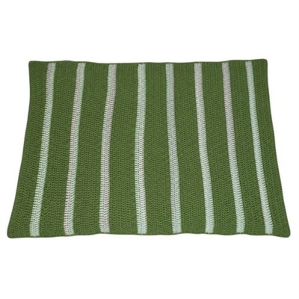 Vintage Handmade Crochet Afghan Throw Blanket Green Mint White Striped Lap Sofa